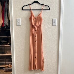 Peach Button-Down Midi Dress